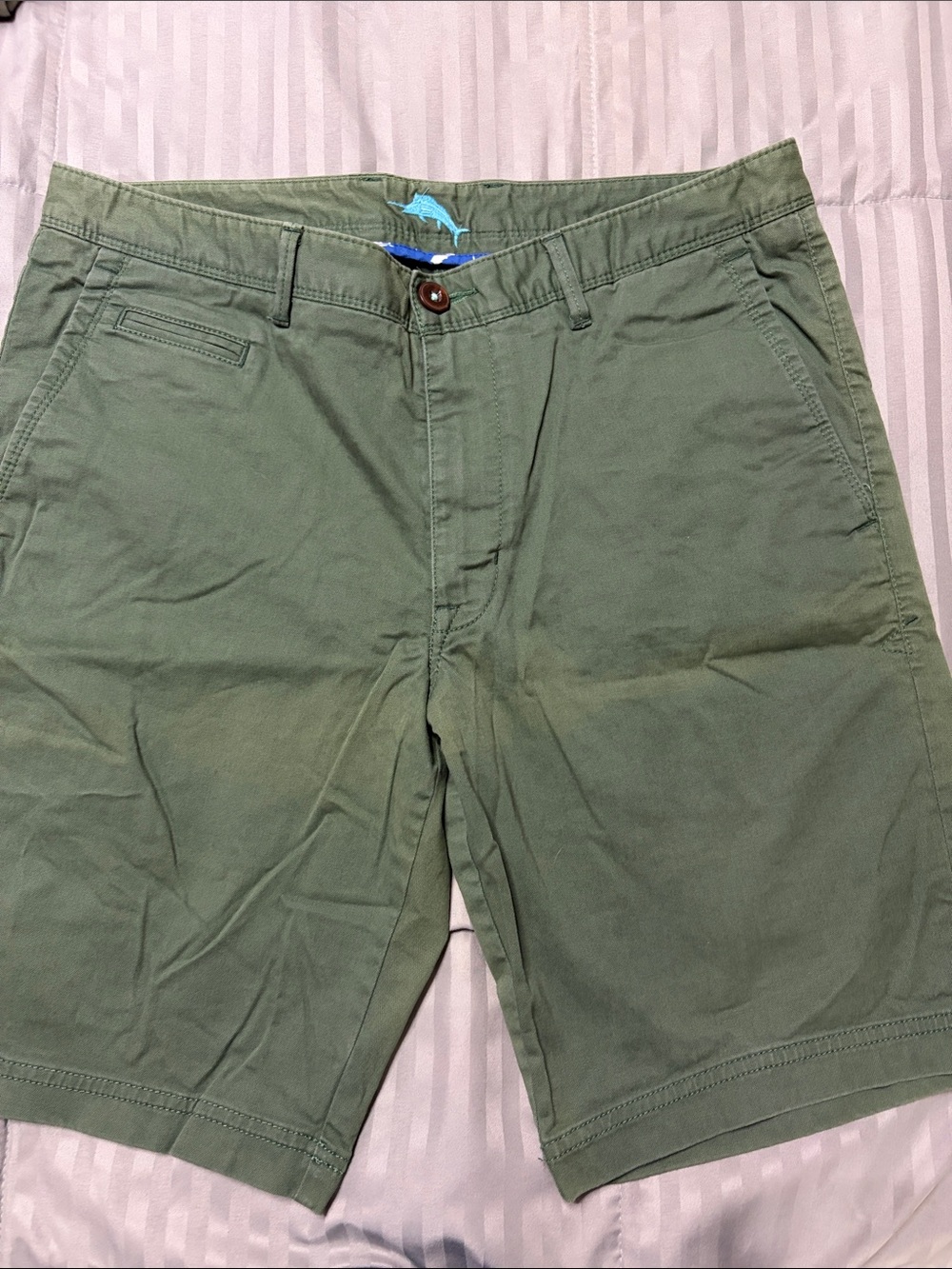Tommy Bahama Olive Green Flat Front Cotton Shorts